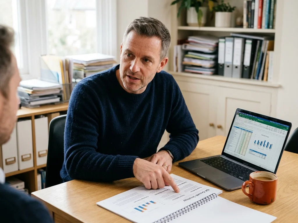Expert SEO analysant une stratégie sur mesure lors d'une réunion de suivi client personnalisée.
